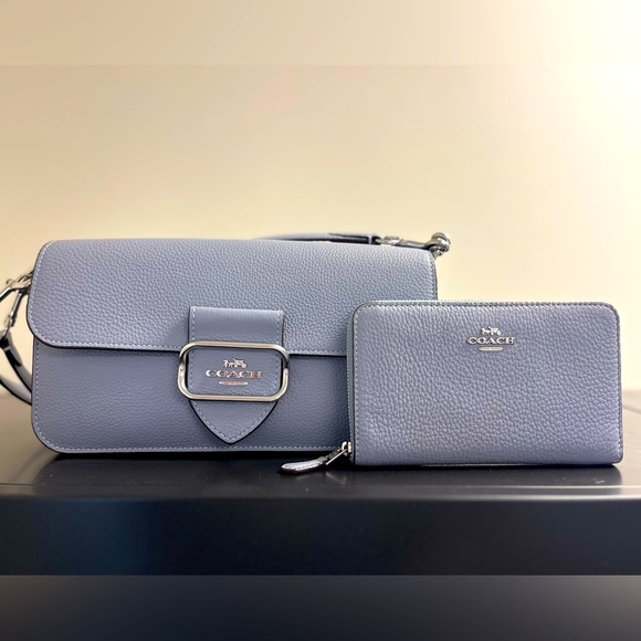 Coach Morgan Shoulder Bag and Matching Wallet in Blue Mist - Picture 1 of 17
